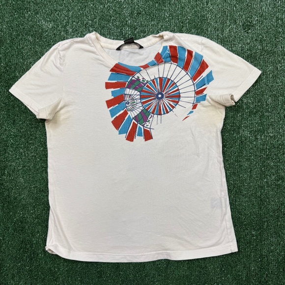 Vintage Y2K Marc Jacobs Graphic Shirt Women's Size M White Short Sleeve Stretch - Picture 1 of 9